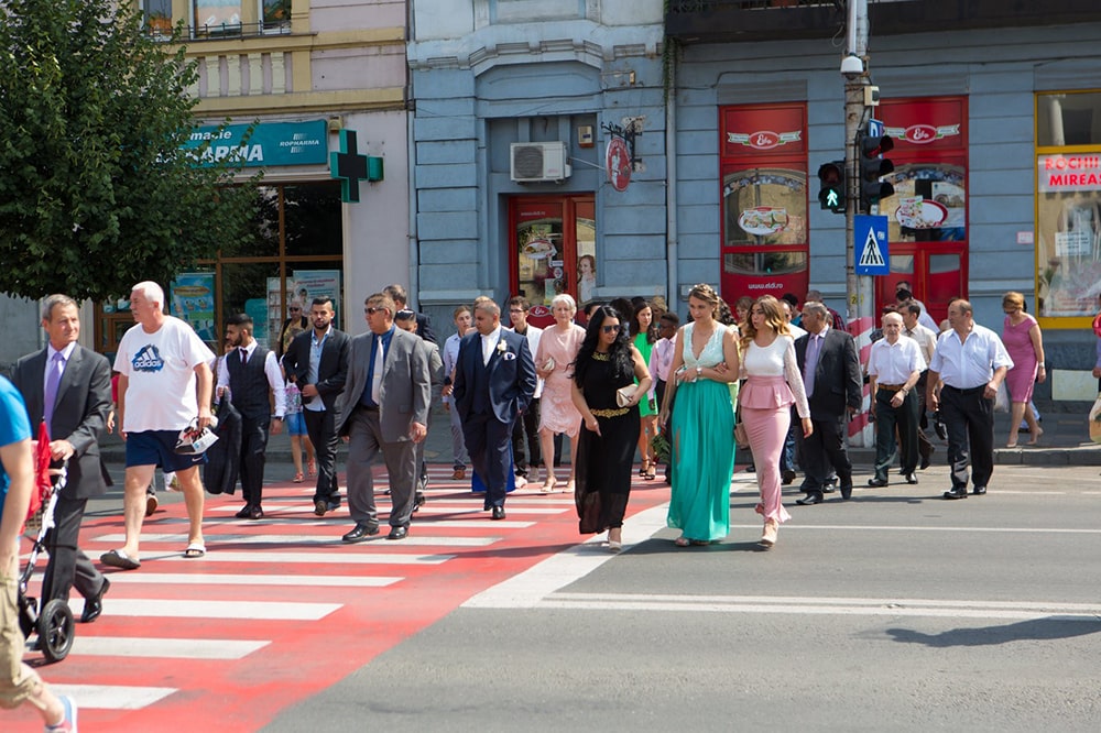 Group of people crossing the road